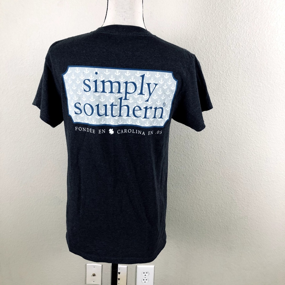 Simply Southern Preppy Shirt Women Small Gray Cotton 2 Side Logo Casual Layering